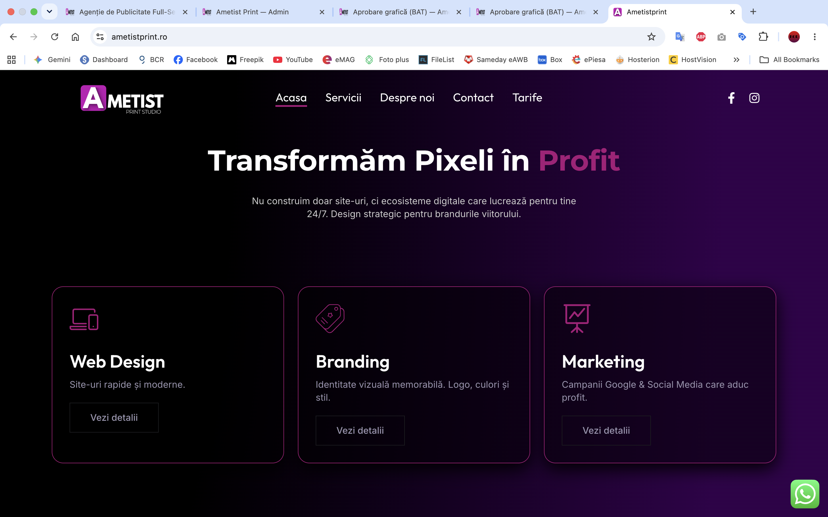 web site — înainte